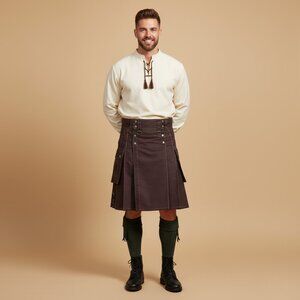 Men’s Brown Utility Kilt Cargo Style with 6 Pockets
